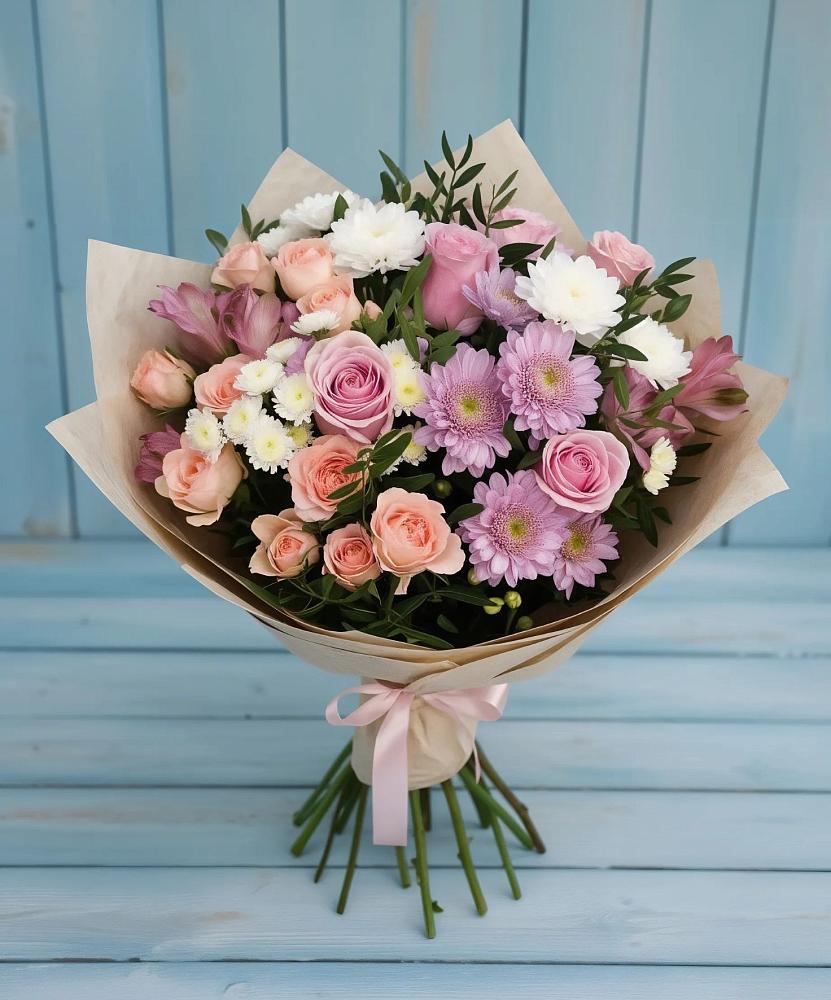 Букет цветов из: Хризантемы, Розы и Альстромерии в Шагонаре