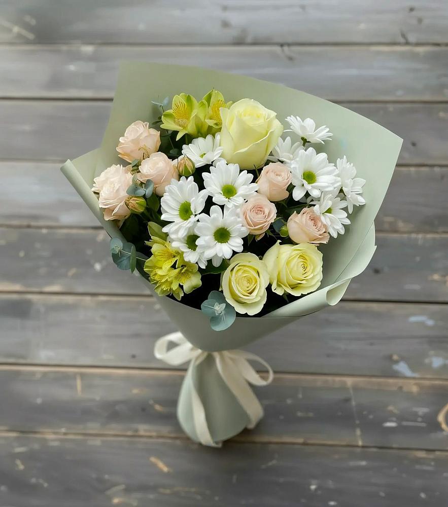 Букет цветов из: Альстромерии, Розы и Хризантемы в Шагонаре