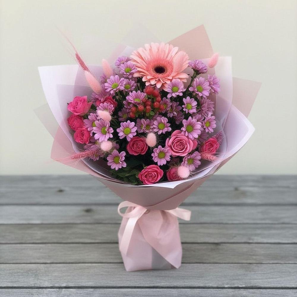 Букет цветов из: Розы, Герберы и Хризантемы в Шагонаре
