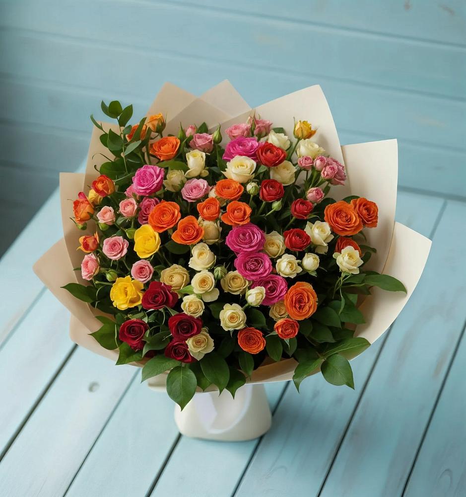 Букет Микс из разноцветных кустовых роз в Шагонаре