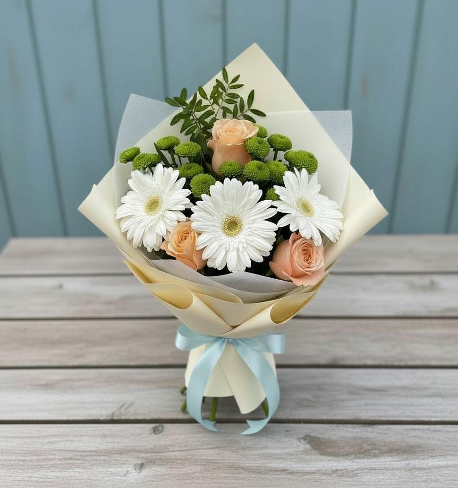 Букет цветов из: Герберы, Розы и Хризантемы в Шагонаре