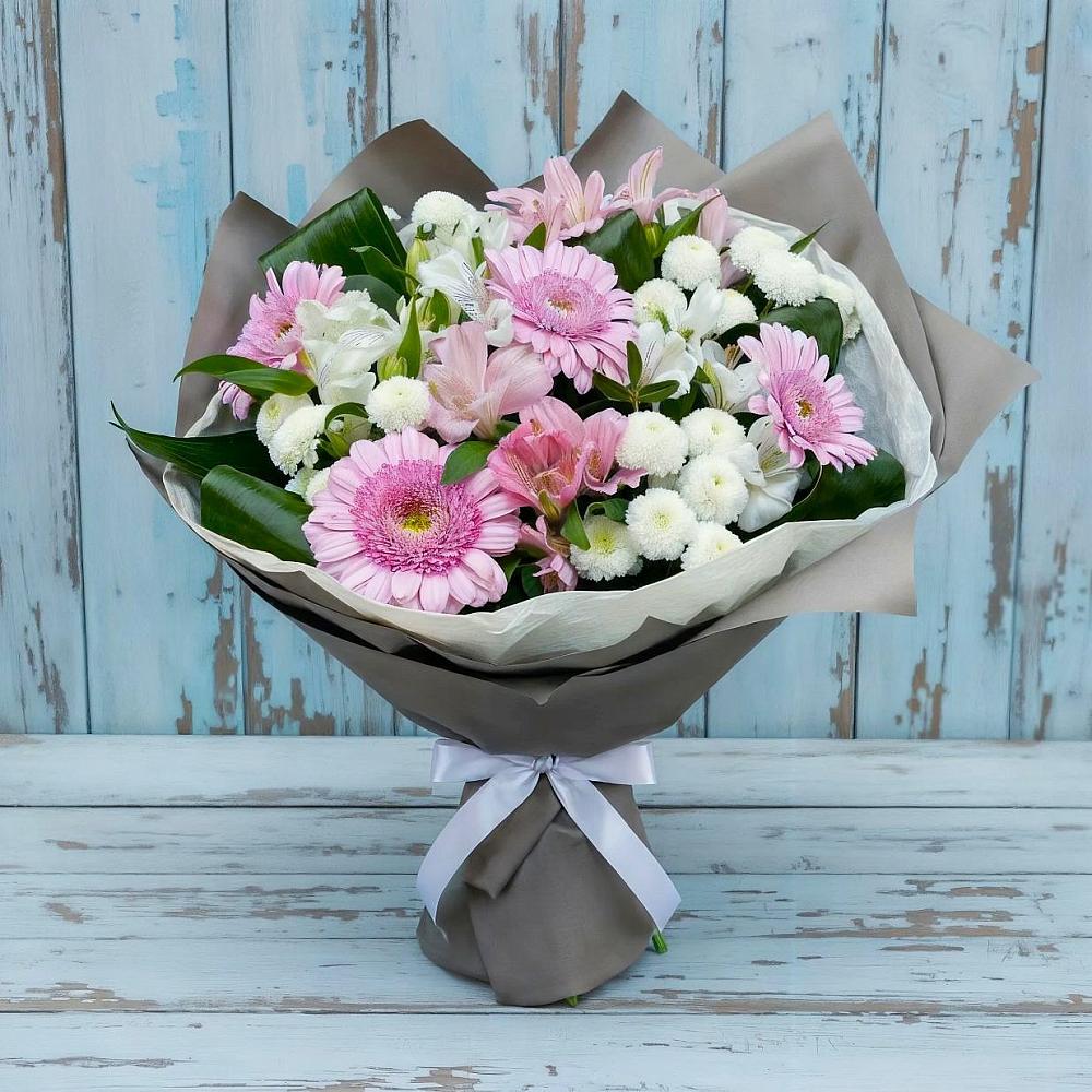 Букет цветов из: Герберы, Альстромерии и Хризантемы в Шагонаре
